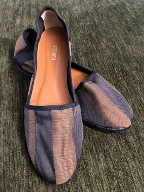 authentic Fendi Brown and Black Striped woman’s Slip-On Espadrilles